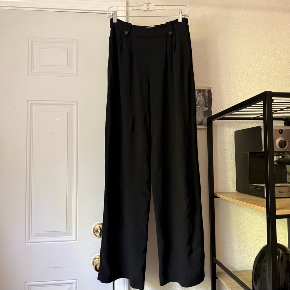 SEZANE black‎ pleated front wide straight leg trousers pants work office casual